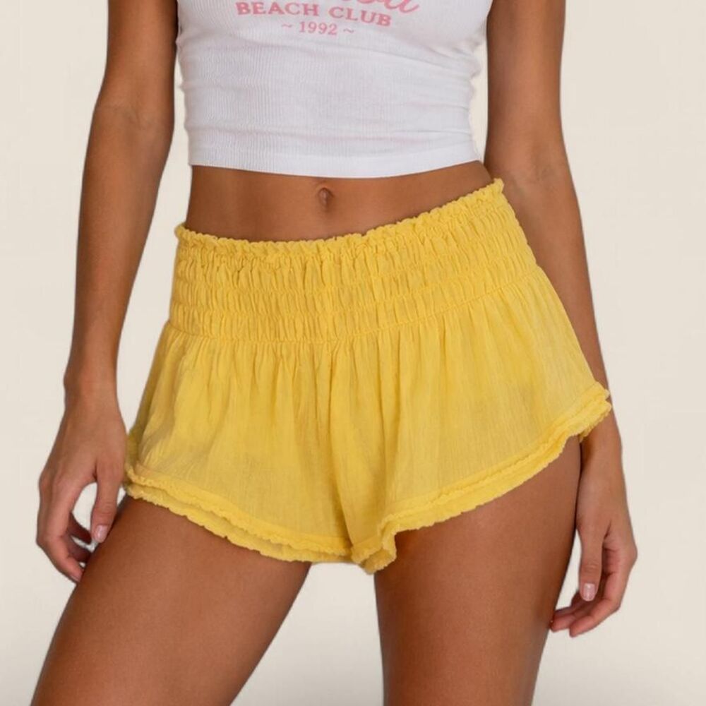 Anthropologie yellow gauzy smocked flowy micro shorts size XXS